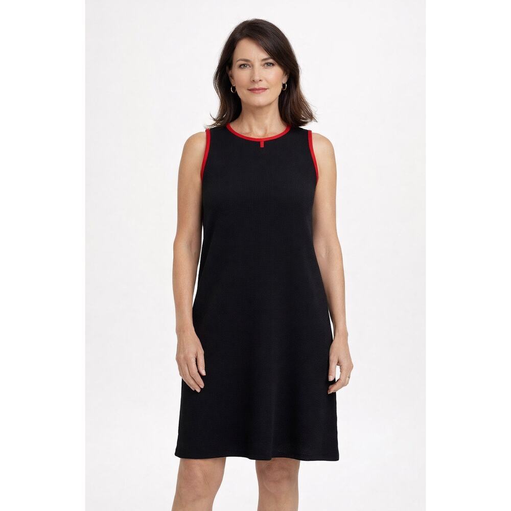 ISLE by Melis Kaygun Black Textured Dress XL Red Trim NWT